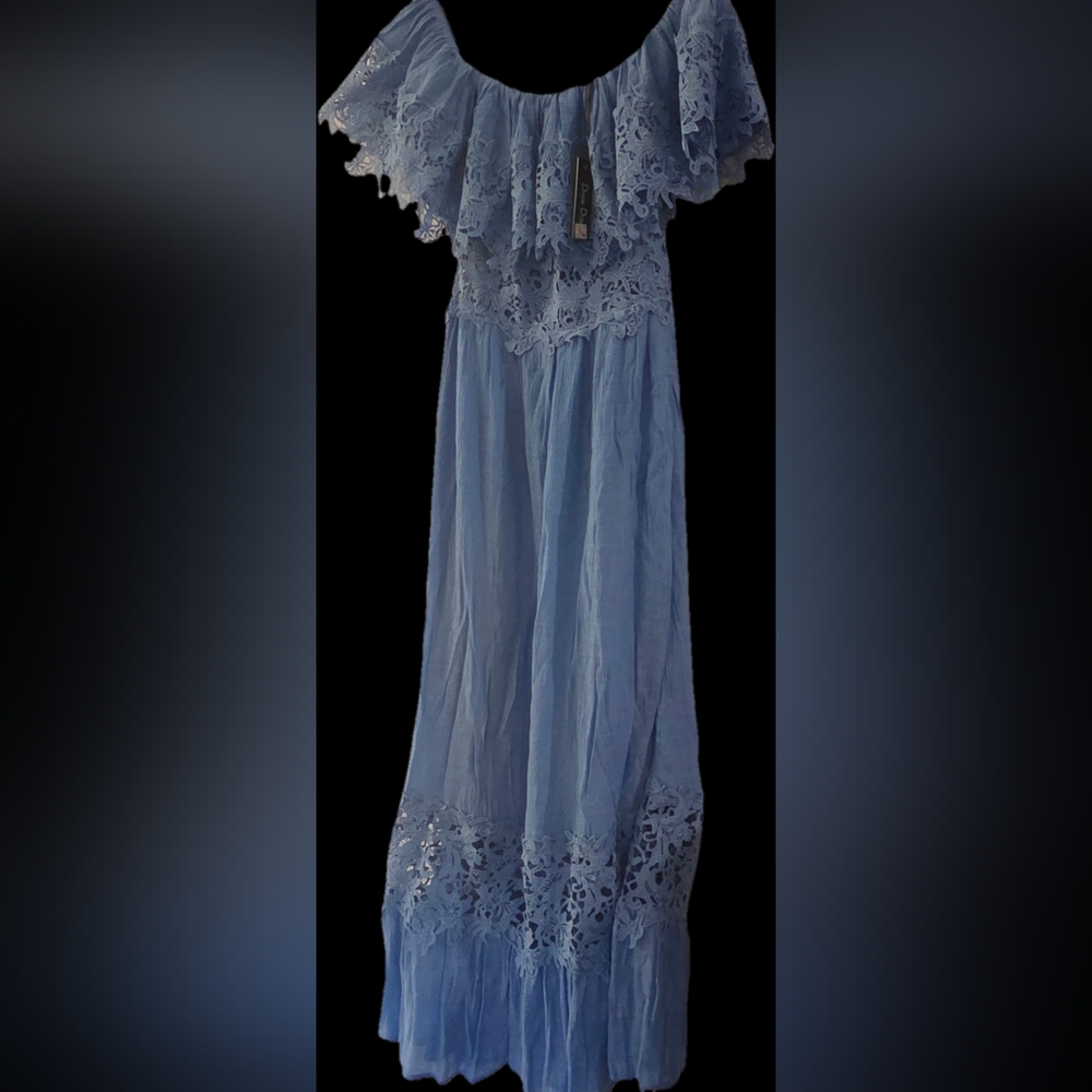 Dress Day Dusty Blue Off-Shoulder Lace Maxi - Picture 3 of 3